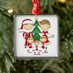 Niedliches Strichmännchen Familie von 5 Weihnachts Ornament Aus Metall