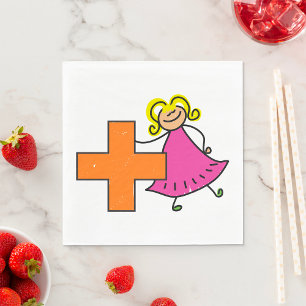 Niedliches Strichmännchen Girl mit Plus-Zeichen Serviette