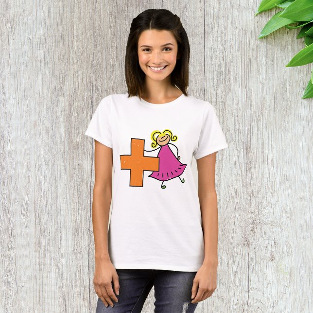 Niedliches Strichmännchen Girl mit Plus-Zeichen T-Shirt (Von Creator hochgeladen)
