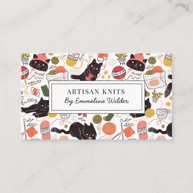 Niedliches Strickgeschäft und Anleitung Visitenkarte (Vorderseite)