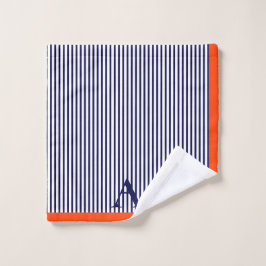Niedliches, stylisches Monogramm, blau und orange Badhandtuch Set