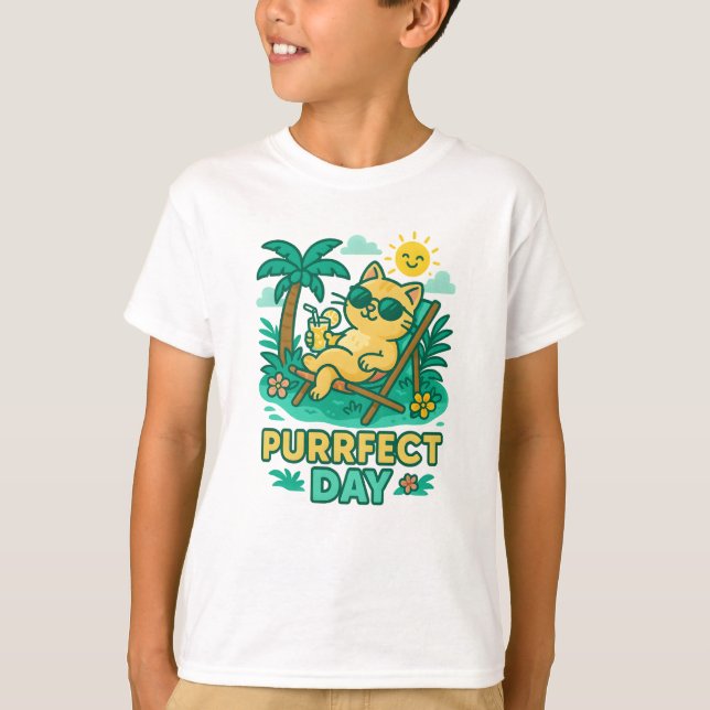 Niedliches Summer Beach T-Shirt Day Cat Shirt (Vorderseite)