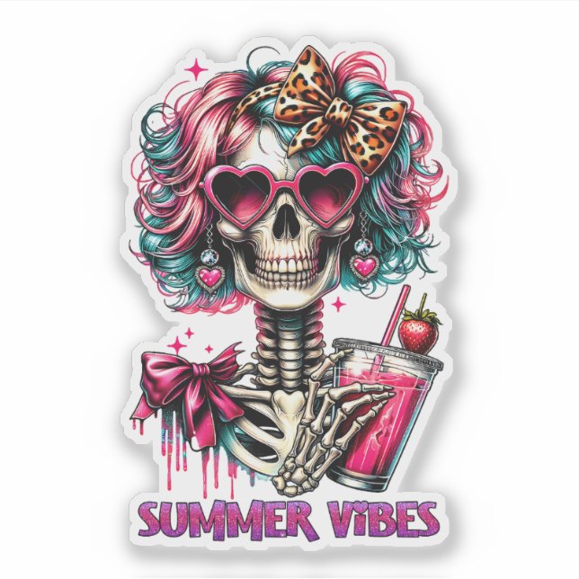 Niedliches Summer Vibes Skelett Aufkleber (Vorderseite)