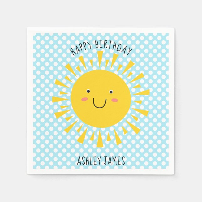 Niedliches Sunshine Happy Birthday Party Serviette (Vorderseite)