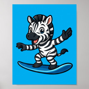 Niedliches Surf-Zebra Lustiges Tier Strand Sommer- Poster
