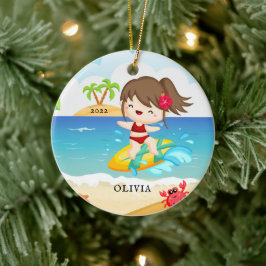 Niedliches Surfer Girl Personalisiert Weihnachten Keramik Ornament