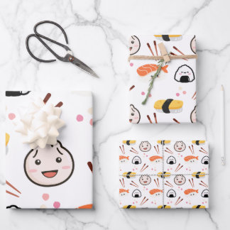 Niedliches Sushi & Dumpling-Papier - weiß Geschenkpapier Set