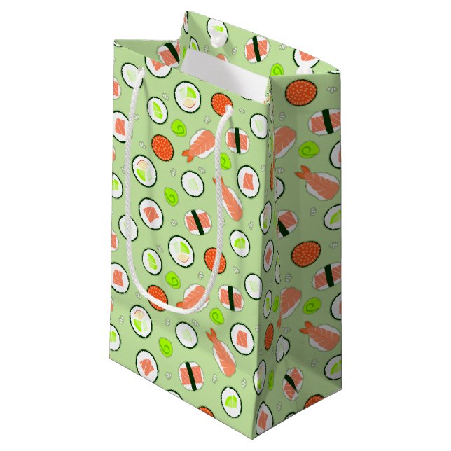 Niedliches Sushi-Muster-Grün Kleine Geschenktüte (Vorderseite Schrägansicht)