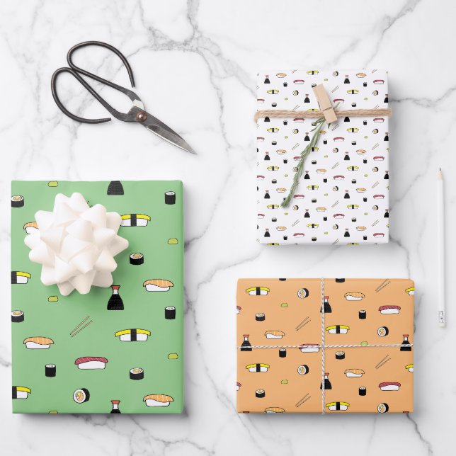 Niedliches Sushi-Muster | Japanische Illustration Geschenkpapier Set (Vorderseite)