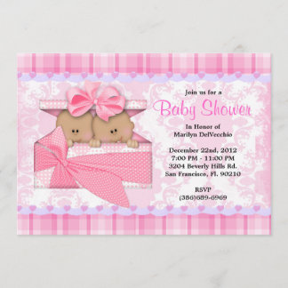 NIEDLICHES süßes ROSA paart Baby-Dusche Einladung