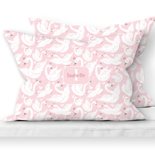 Niedliches Swan Princess Muster Pink Name Monogram Kissenbezug