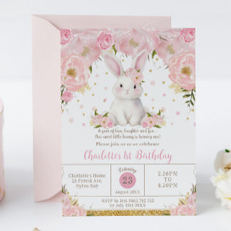 Niedliches Sweet Bunny Rabbit Pink 1. 3. Geburtsta Einladung