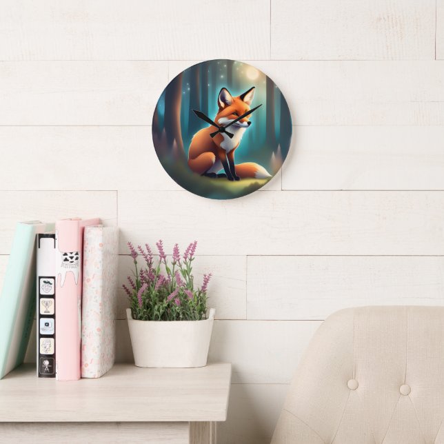 Niedliches Sweet Little Woodland Animals Fox Kinde Große Wanduhr (Lesesaal)