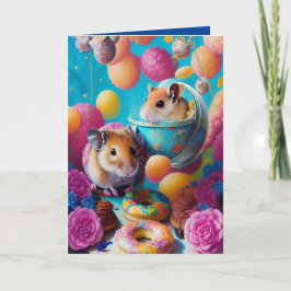 Niedliches syrisches Hamster Tea Party mit Donuts  Karte