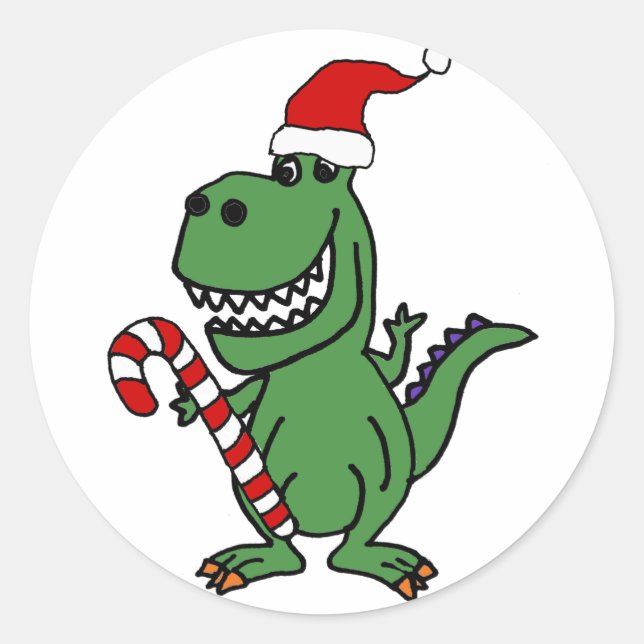 Niedliches T-rex Dinosaurier in Weihnachtsmannmütz Runder Aufkleber (Vorderseite)