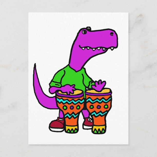 Niedliches T-rex Dinosaurier spielen Bongo-Trommel Postkarte (Vorderseite)