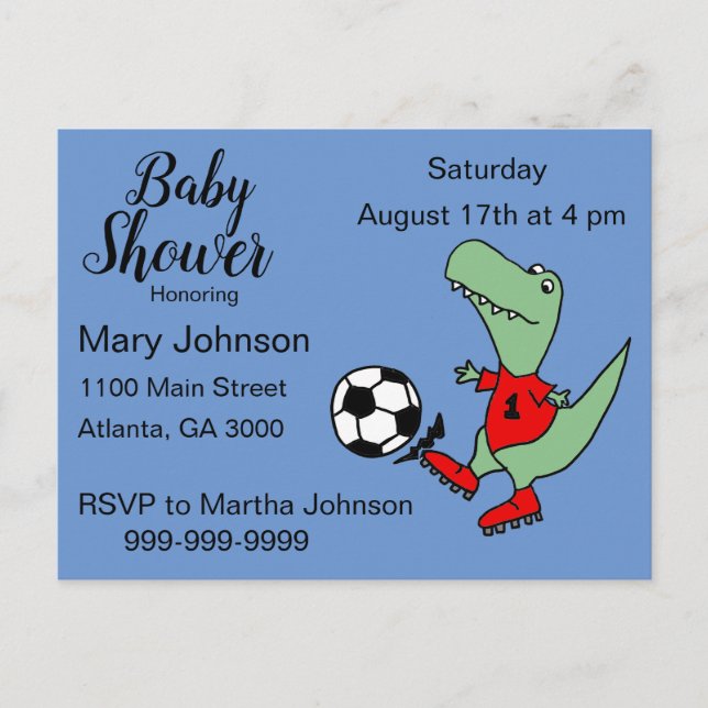 Niedliches T-rex Dinosaurier Spielen Soccer Baby S Einladungspostkarte (Vorderseite)