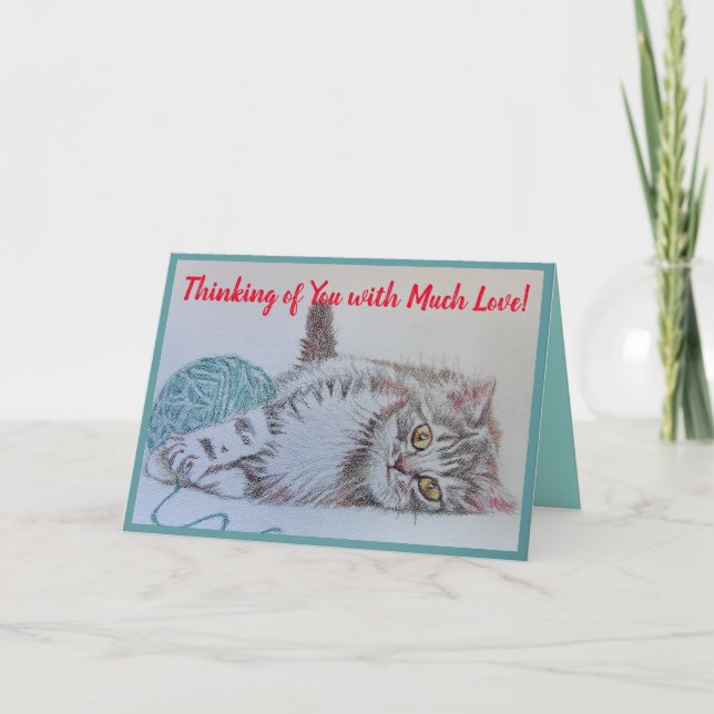 Niedliches Tabby Cat Aqua Zeichnend Cat Art Grußka Karte (Vorderseite)