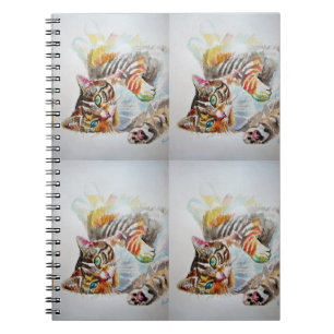 Niedliches Tabby Cat Aquarell Katzen Tabbies Noteb Notizblock