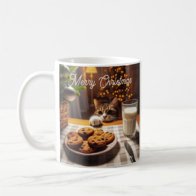 Niedliches Tabby Cat Erlernen von Cookies Weihnach Kaffeetasse (Links)