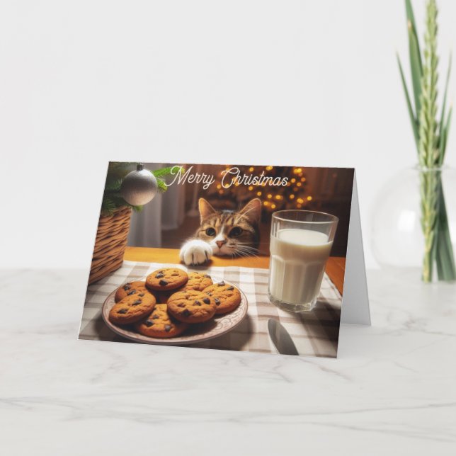 Niedliches Tabby Cat Erlernen von Cookies Weihnach Karte (Vorderseite)