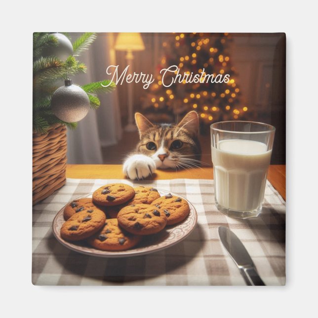 Niedliches Tabby Cat Erlernen von Cookies Weihnach Magnet (Vorne)