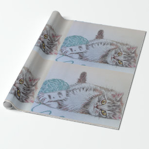 Niedliches Tabby Cat Navy Blaue Farbenfrohe Kunst Geschenkpapier