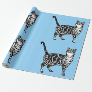 Niedliches Tabby Cat Pastel Blauer Weinkeller Geschenkpapier
