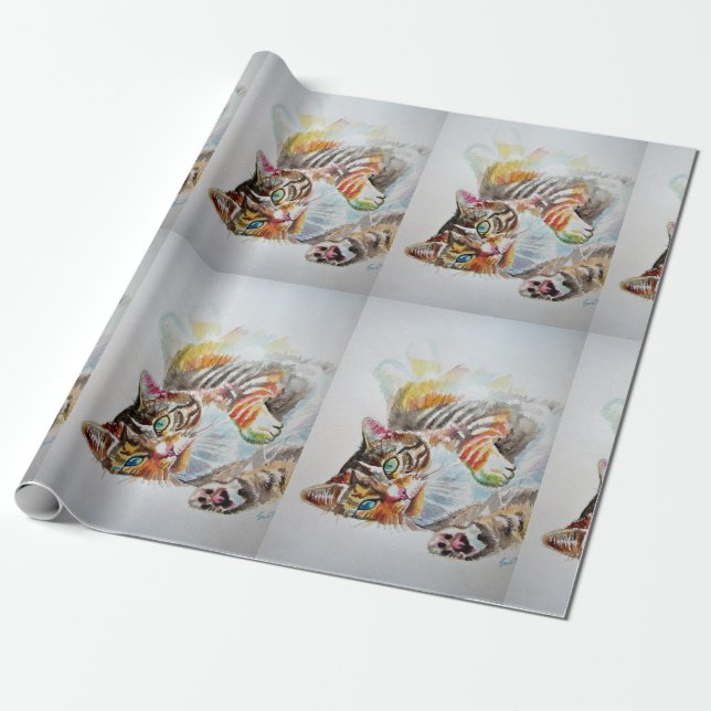 Niedliches Tabby Cat Spielen Geschenkpapier (Ungerollt)