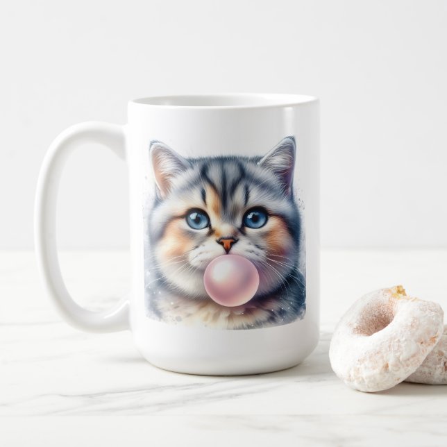 Niedliches Tabby Kitty Cat Blasebalgum Kinderzimme Kaffeetasse (Mit Donut)