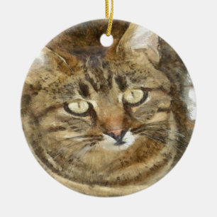 Niedliches Tabby mit Blick auf die Stift Keramikornament