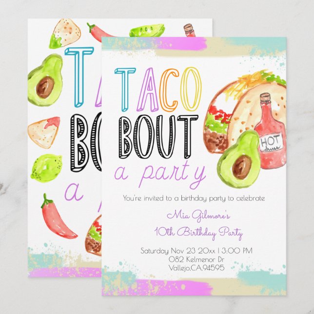 Niedliches Taco-Thema Geburtstag eines Kindes einl Einladung (Vorne/Hinten)