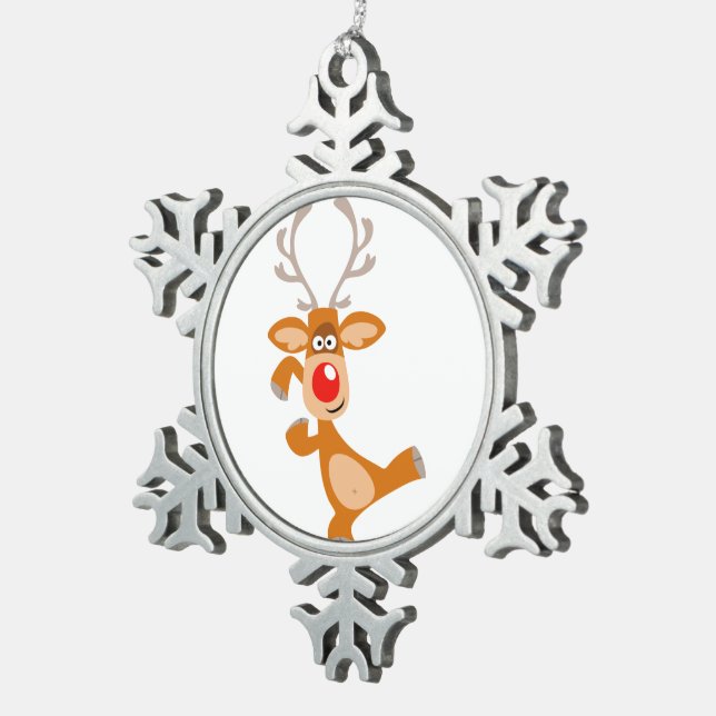 Niedliches Tanzen Cartoon Rentierzitzer Schneeflocken Zinn-Ornament (Rechts)