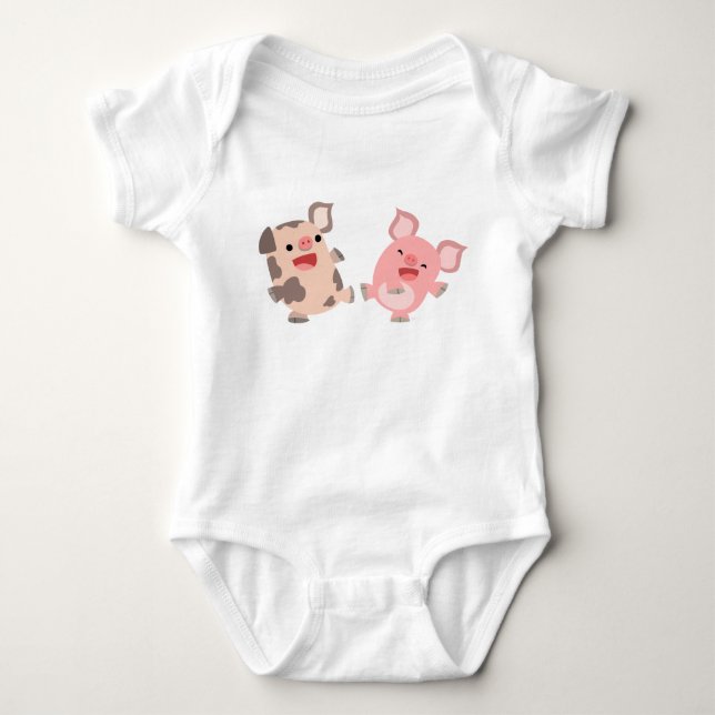 Niedliches Tanzen-Cartoon-Schwein-Baby-Kleid Baby Strampler (Vorderseite)