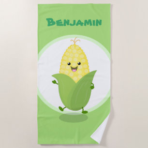 Niedliches Tanzen Kawaii Mais Cob Cartoon Abbildun Strandtuch