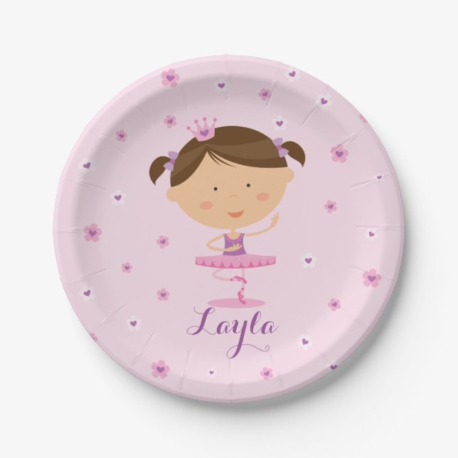 Niedliches Tänzer-Ballerina-Mädchen-Papierplatte Pappteller (Vorderseite)