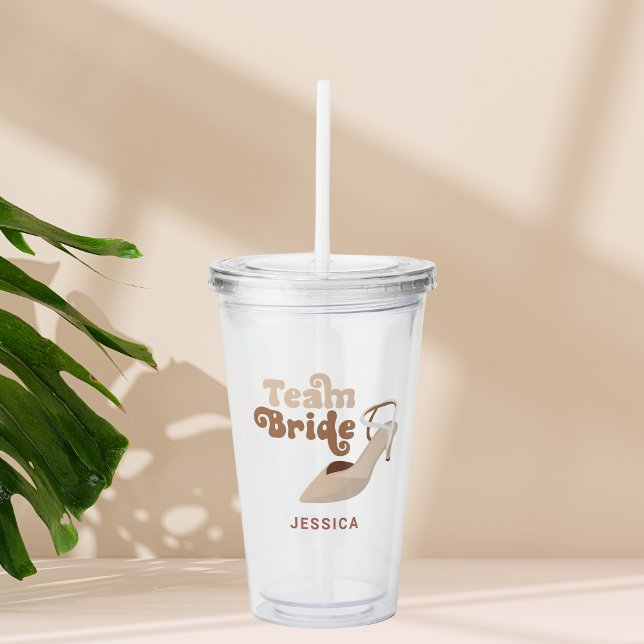 Niedliches Team Bride Brautparty Personalisiert Acryltrinkbecher (Von Creator hochgeladen)