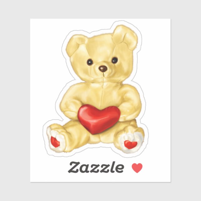 Niedliches Teddy Bär Holding Herz - Adorable Plush Aufkleber (Blatt)