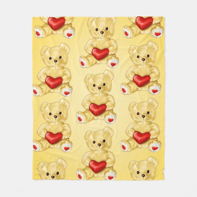 Niedliches Teddy Bär Holding Herz - Adorable Plush Fleecedecke (Vorderseite)