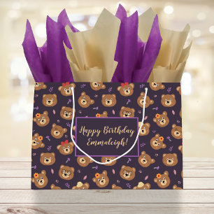 Niedliches Teddy-Bären-Gesicht LILA Große Geschenktüte
