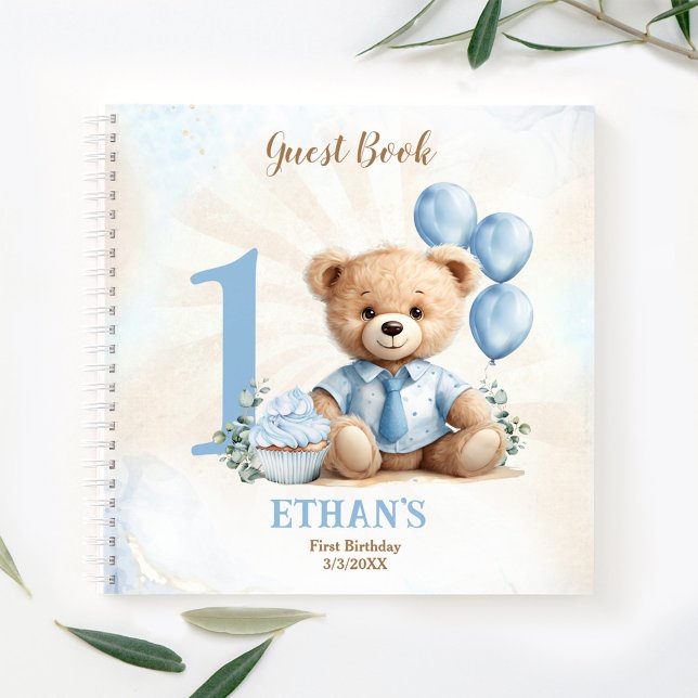 Niedliches Teddy Bear 1. Geburtstagskassbuch Notizbuch (Cute Teddy Bear 1st Birthday Guest Book)