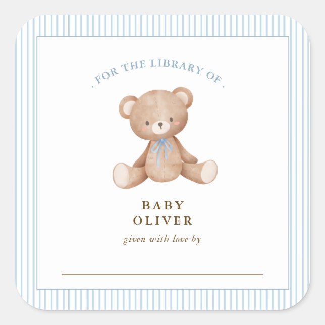 Niedliches Teddy Bear Baby Buchzeichen Quadratischer Aufkleber (Vorderseite)