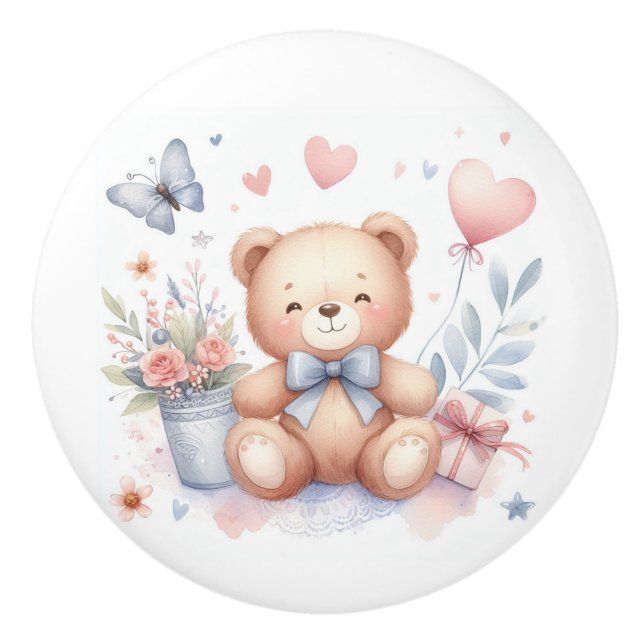 Niedliches Teddy Bear Baby Room Keramikknauf (Vorderseite)