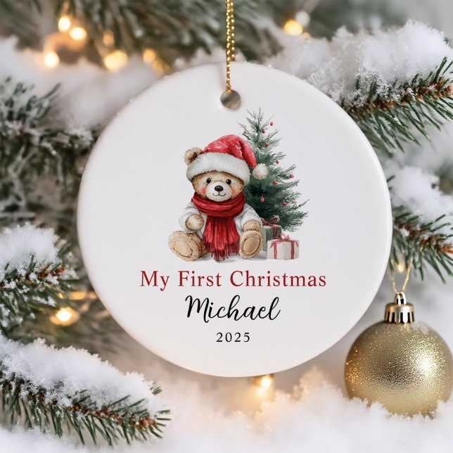 Niedliches Teddy Bear Baby's First Christmas Keramik Ornament (Von Creator hochgeladen)