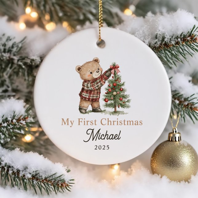 Niedliches Teddy Bear Baby's First Christmas Keramik Ornament (Von Creator hochgeladen)