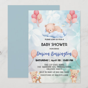 niedliches Teddy Bear Blume Ballon Babydusche Part Einladung