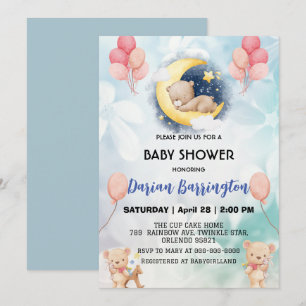 niedliches Teddy Bear Blume Ballon Babydusche Part Einladung