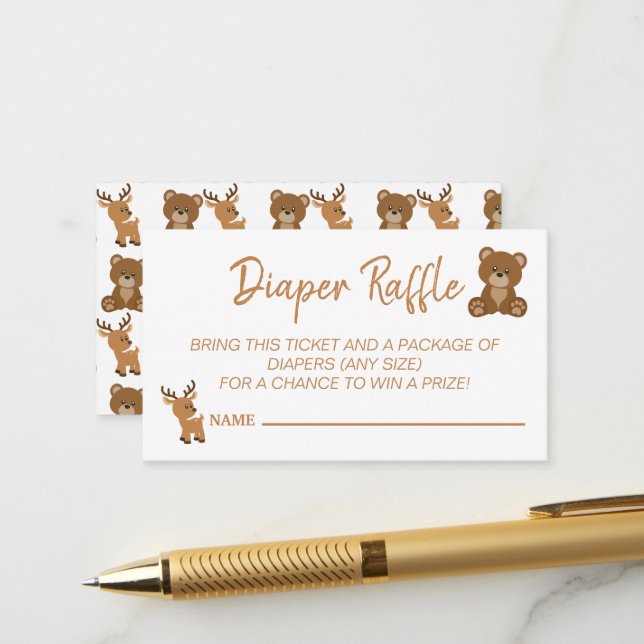 Niedliches Teddy Bear Deer Diaper Raffle Baby Dusc Begleitkarte (Vorderseite/Rückseite Beispiel)