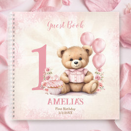Niedliches Teddy Bear Girl Birthday Pink Gästebuch Notizbuch