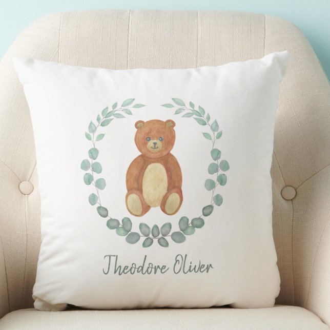 Niedliches Teddy Bear Greenery Kinderzimmer Kissen (Von Creator hochgeladen)